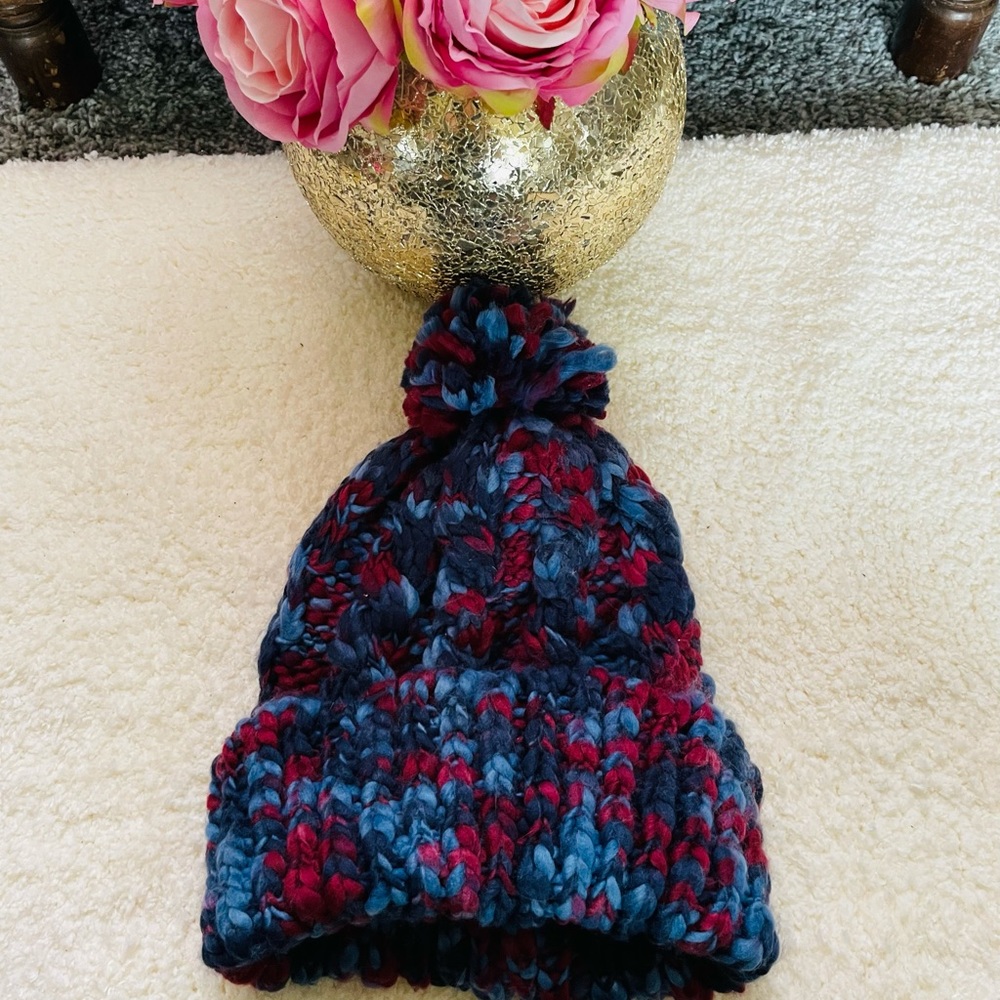 Rampage Women’s Chunky Knit Two Color Pom Pom Hat